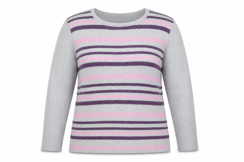 Afibel Womens Grey Striped Knit Pullover Jumper Size 14  - Purple