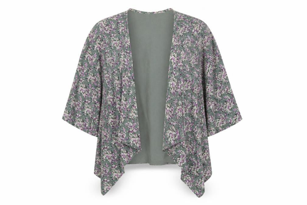 Front view of XXI women’s green floral rayon jacket, size M