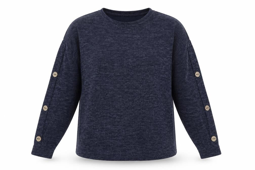 Front view of Papaya women’s blue pullover sweatshirt, size UK 12