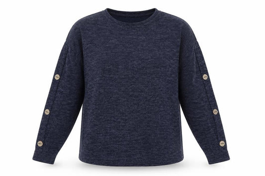 Front view of Papaya women’s blue pullover sweatshirt, size UK 12