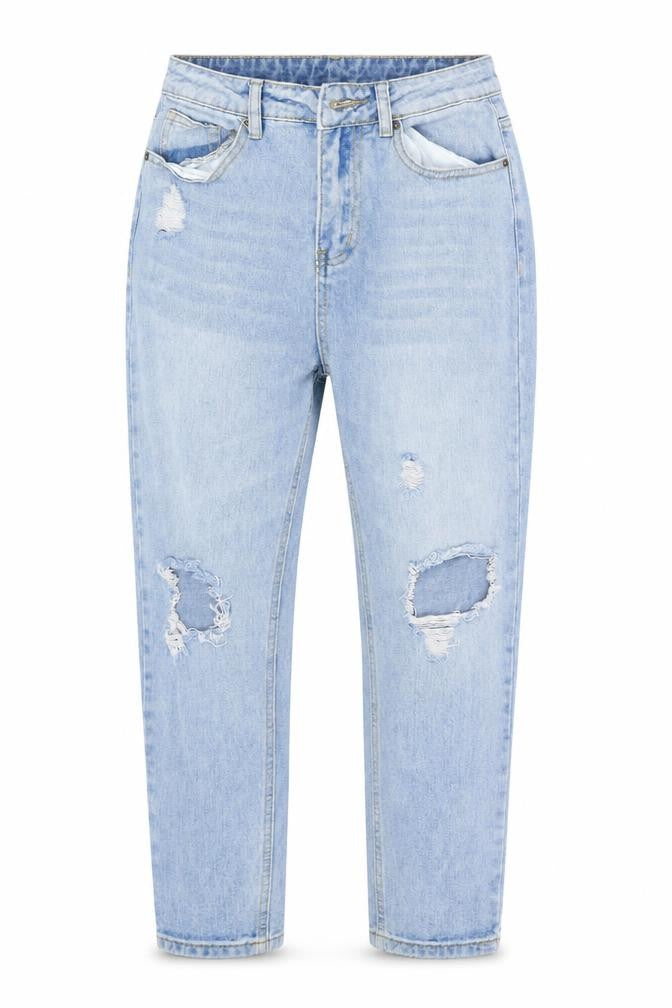 Front view of SHEIN women’s blue denim straight jeans, size S, 24-inch leg