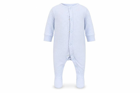 Front view of Next Baby Blue Colourblock Babygrow One-Piece, size 3-6, Months