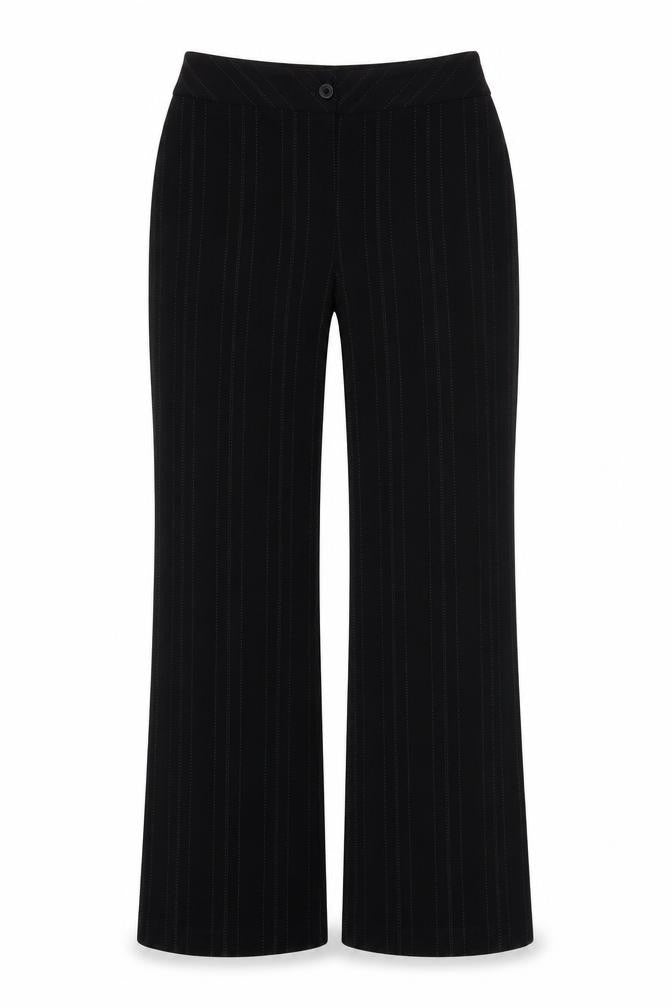 Front view of South women’s black striped trousers, size UK 12, 31-inch leg