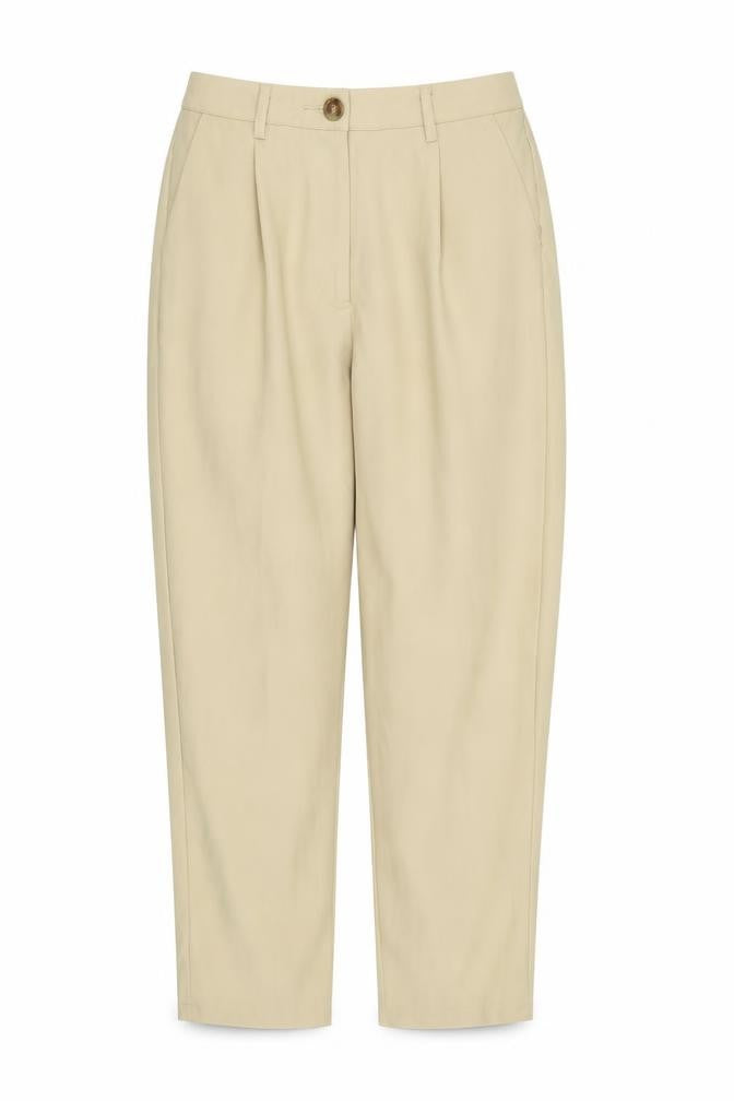 Front view of Misspap women’s beige trousers, size UK 8, 27-inch leg
