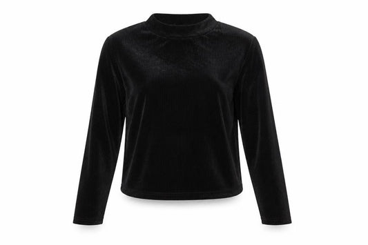 Front view of Atmosphere women’s black basic t-shirt, size UK 12, - cropped