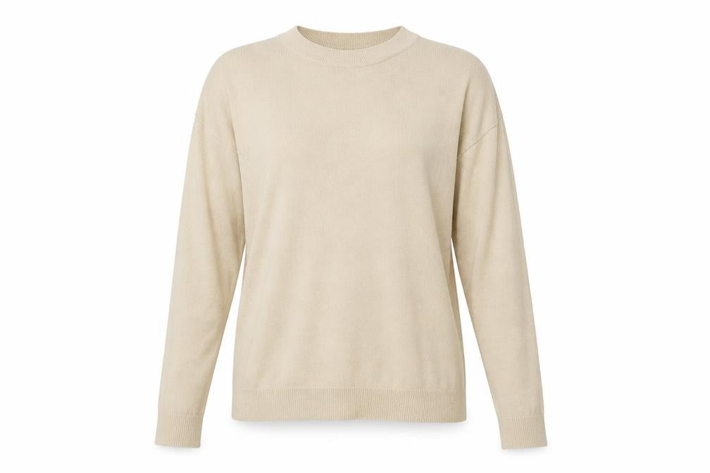 Front view of H&M women’s beige knit jumper, size S