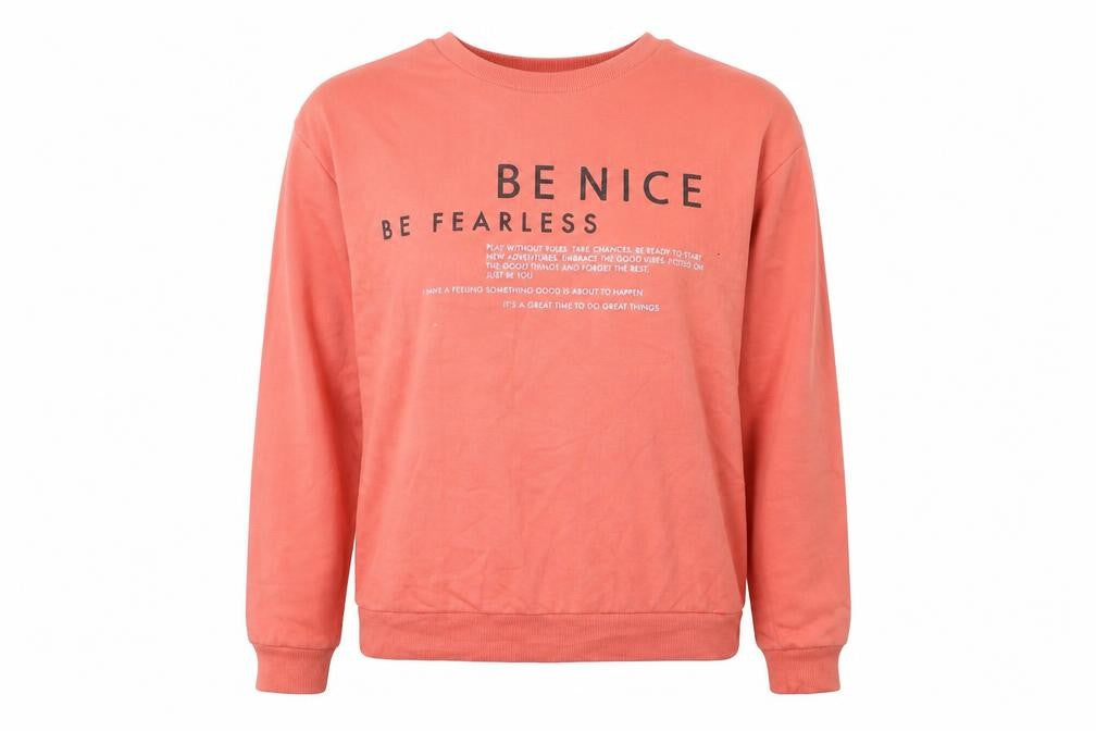 Front view of Pep&Co women’s pink pullover sweatshirt, size S