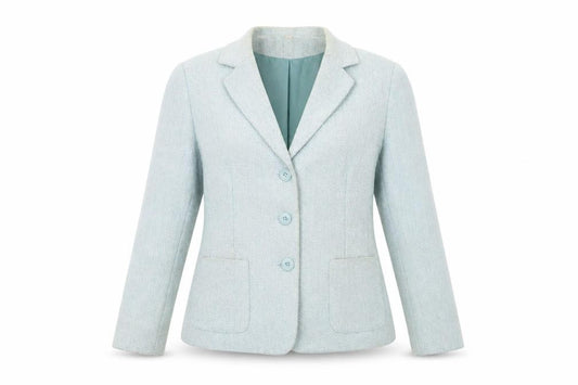 Front view of EWM women’s blue jacket, size UK 14