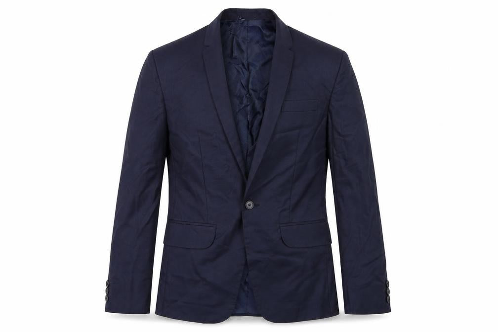 Front view of Preworn men’s blue jacket suit jacket, size 36