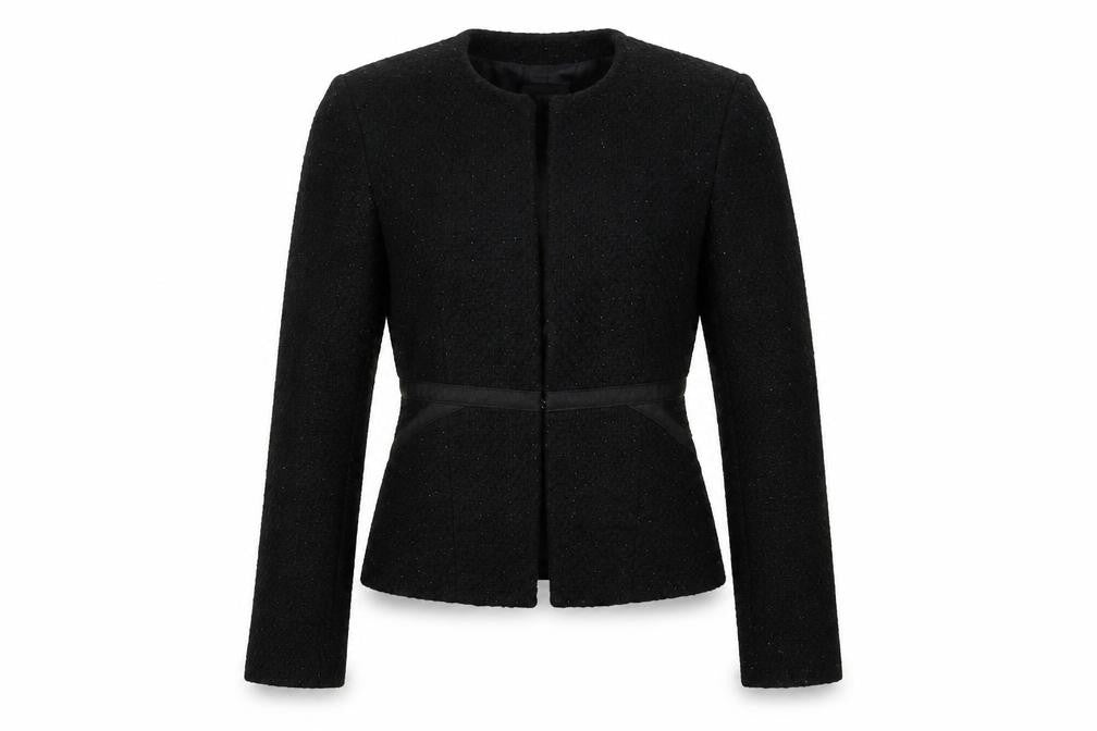 Front view of Mexx women’s black overcoat coat, size UK 10