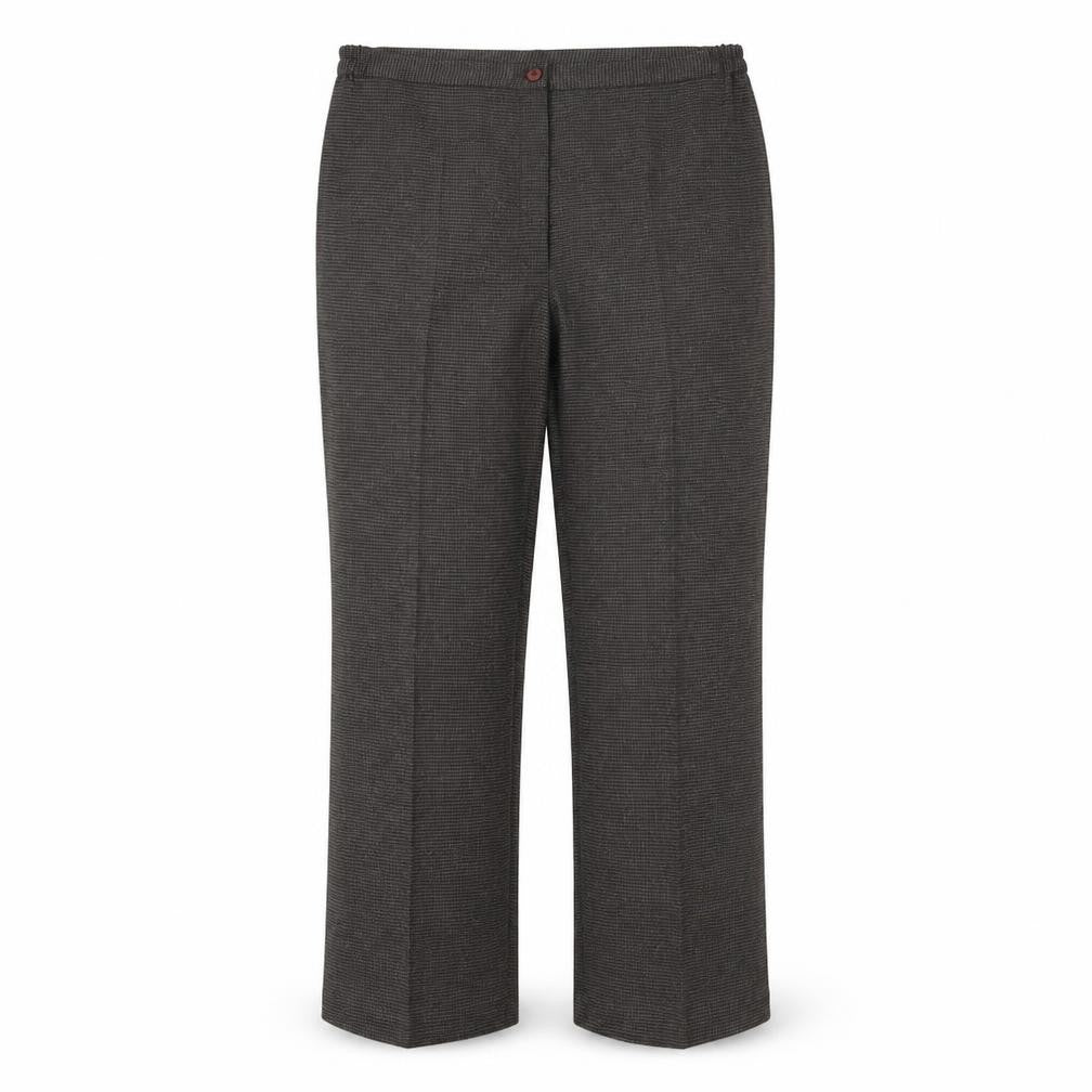 Front view of CMD women’s brown trousers, size UK 12, 20-inch leg