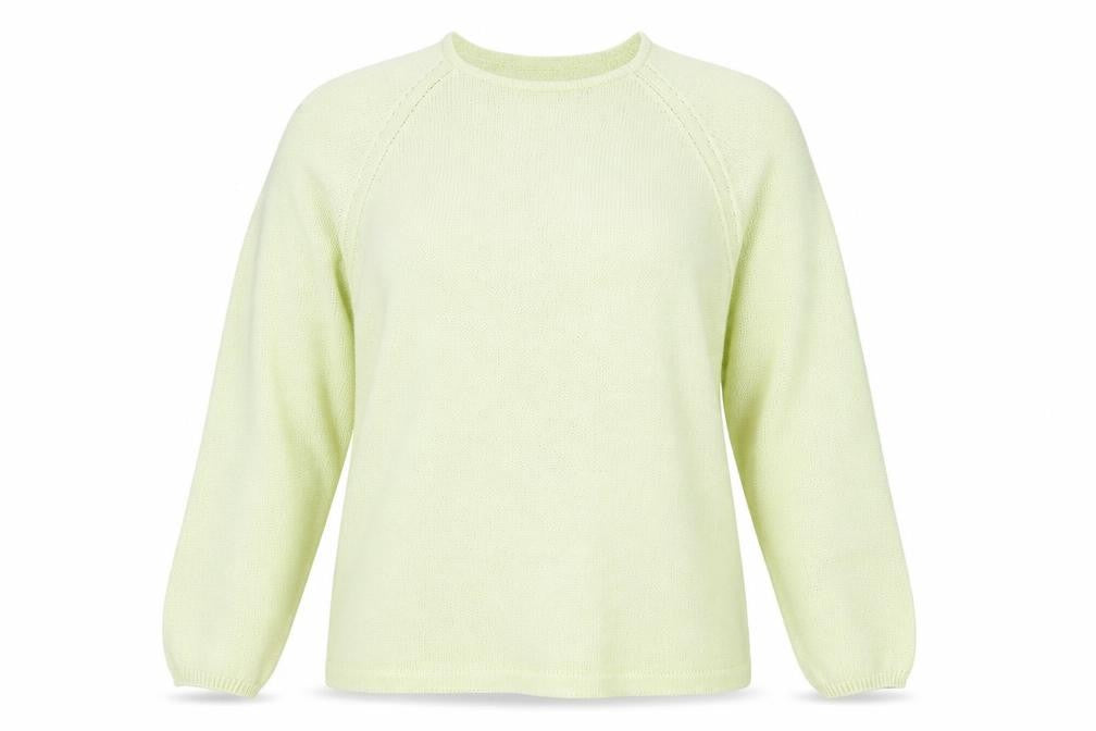 Front view of St Bernard women’s green jumper, size UK 12