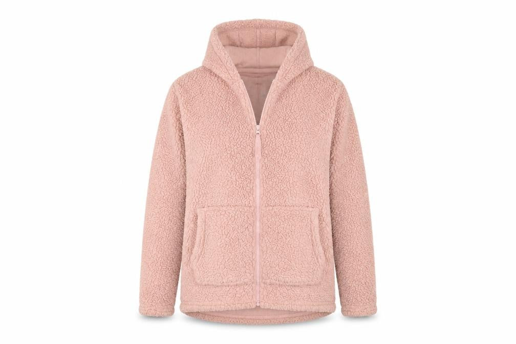 Front view of Nutmeg women’s pink jacket coatigan, size UK 12