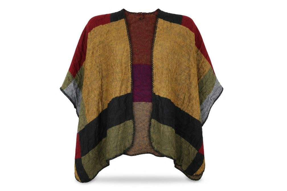 Front view of Atmosphere women’s multicoloured check knit shawl/wrap