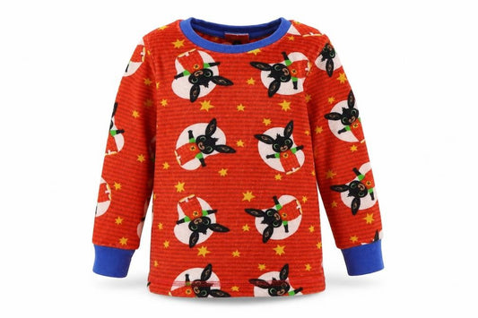 Front view of George boys’ red striped velour cami pyjama top, size 18-24, months - rabbits