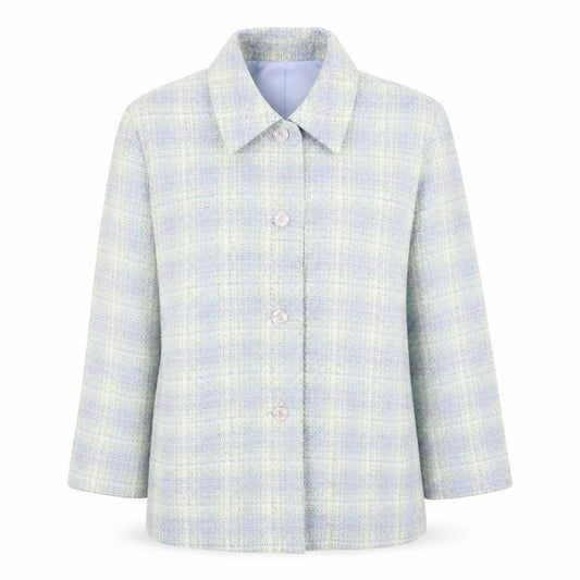 Front view of Slimma women’s blue jacket, size UK 18