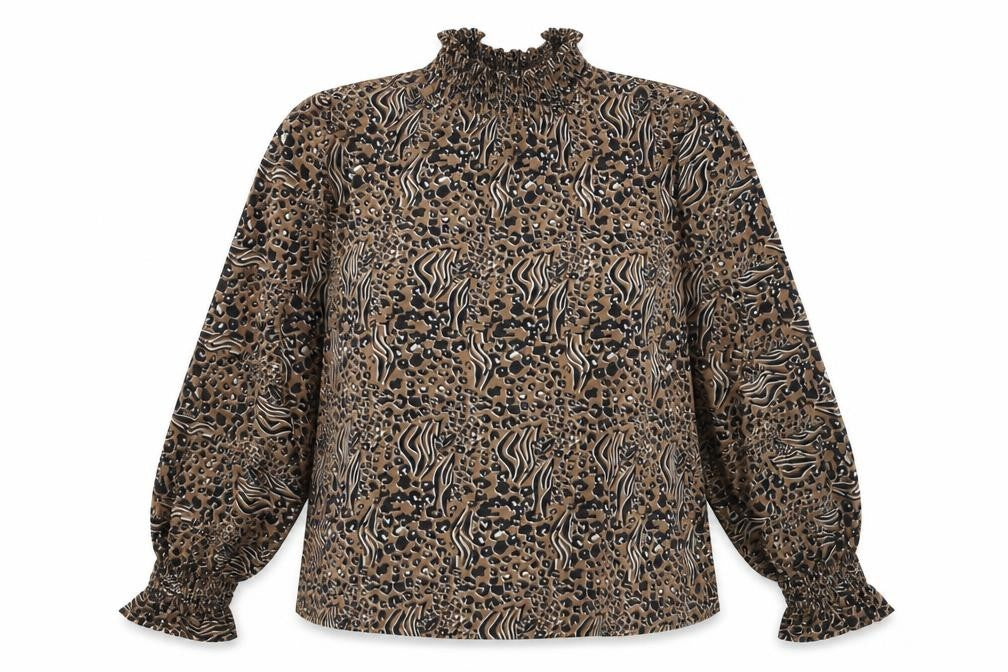 Front view of Boohoo women’s multicoloured animal print basic blouse, size UK 10