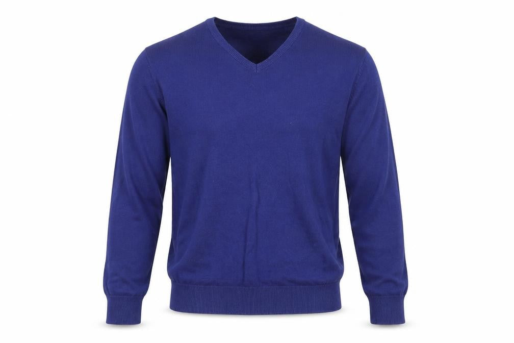 Front view of H&M men’s blue jumper, size S