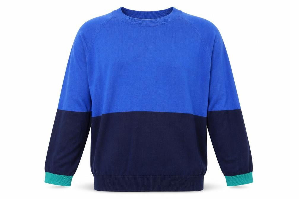 Front view of kem men’s multicoloured striped jumper, size XL