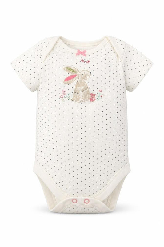 Front view of Next girls’ ivory animal print babygrow one-piece, size 0-3, months