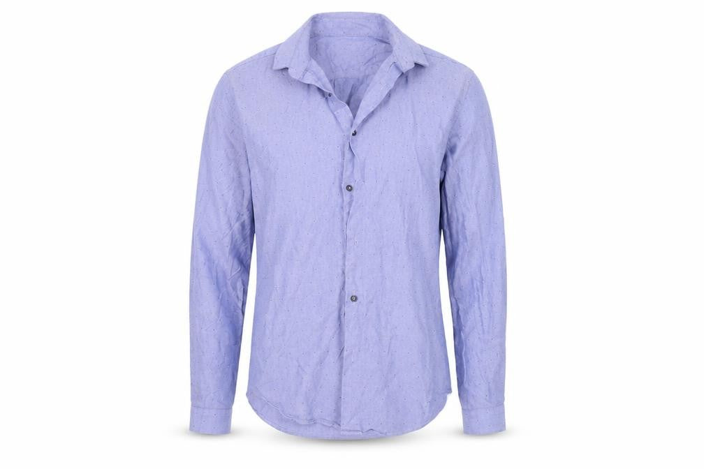 Front view of Zara men’s blue button-up, size S