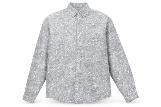 Front view of WATCHOUT men’s grey geometric button-up, size L