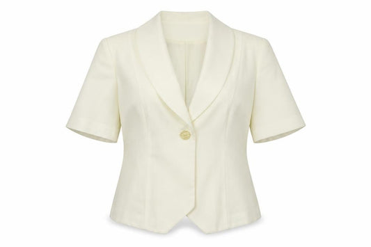 Front view of Special Collection women’s beige jacket blazer, size UK 12