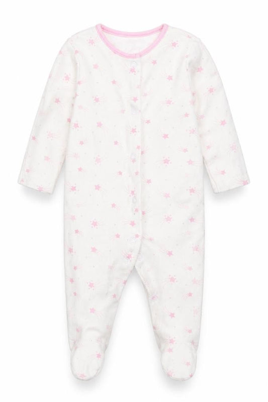 Front view of Matalan girls’ white babygrow one-piece, size 3-6, months