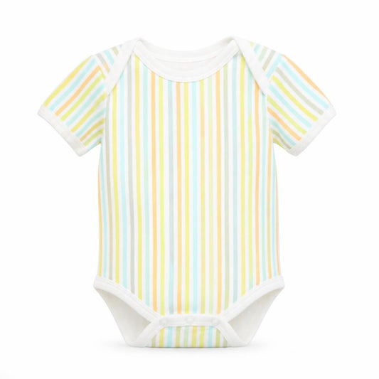 Front view of B&M Baby White Striped Babygrow One-Piece, size 3-6, Months