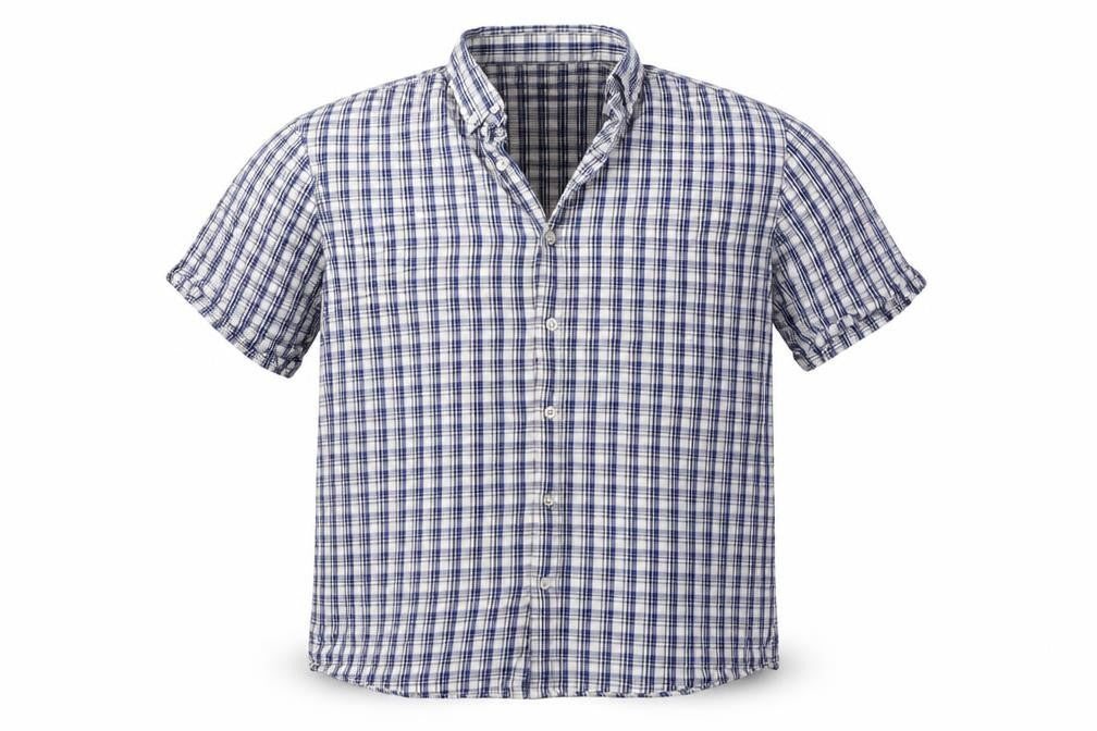 Front view of F&F men’s white check button-up, size L