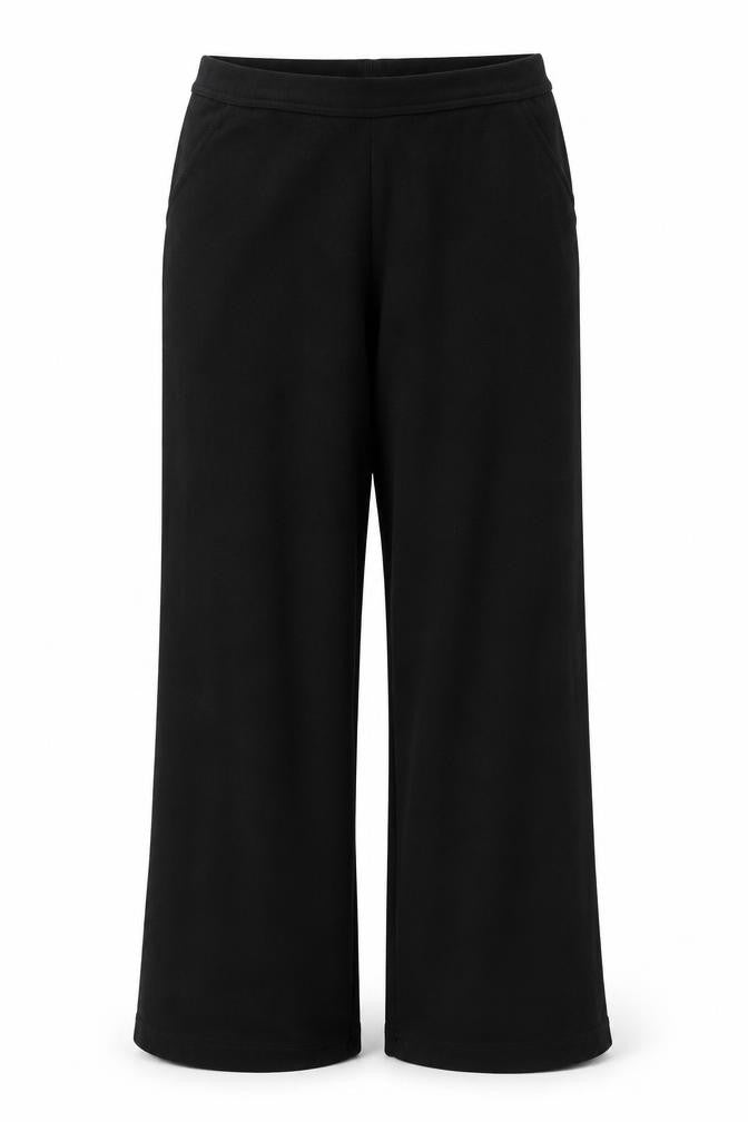 Front view of St Michael women’s black paisley trousers, size UK 14, 30-inch leg