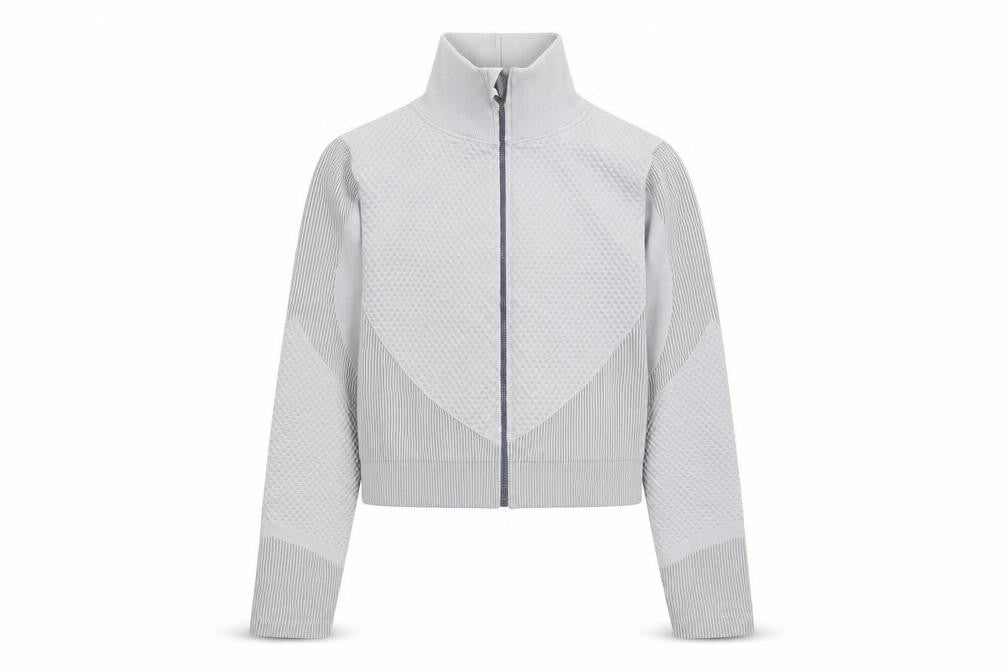 Front view of Preworn girls’ grey jacket, size L