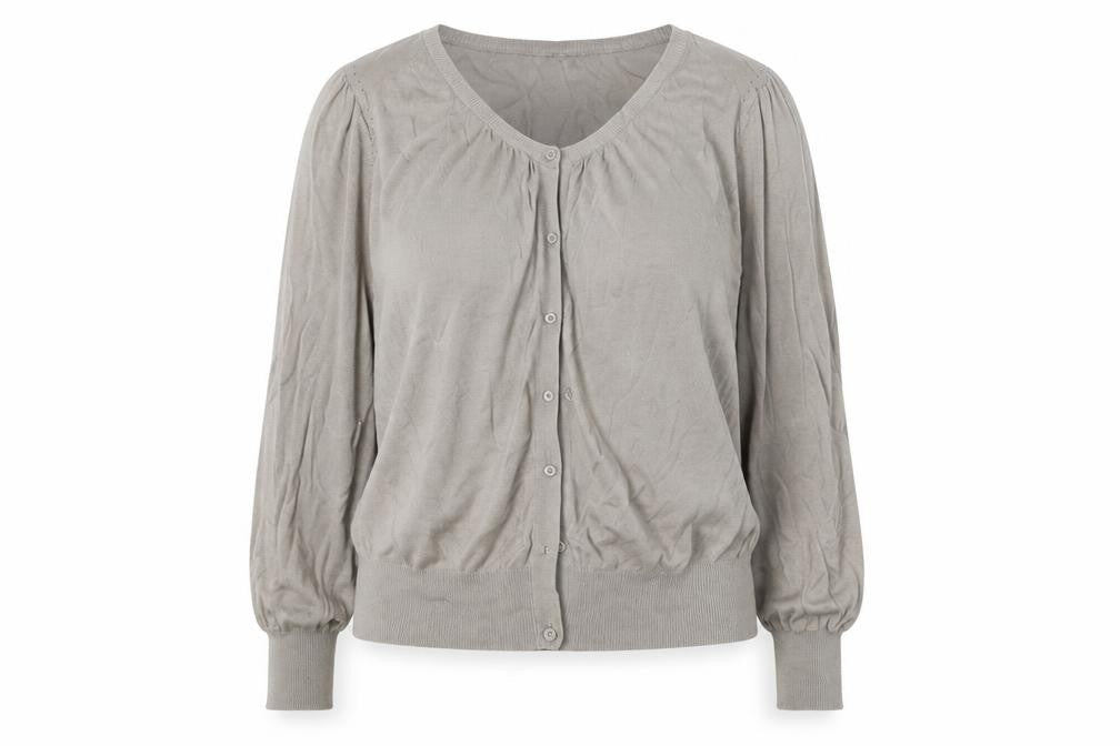 Front view of Atmosphere women’s beige cardigan jumper, size UK 12
