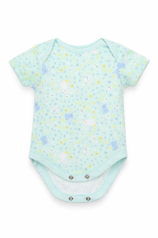 Front view of George Baby Green Floral Babygrow One-Piece, size 0-3, Months