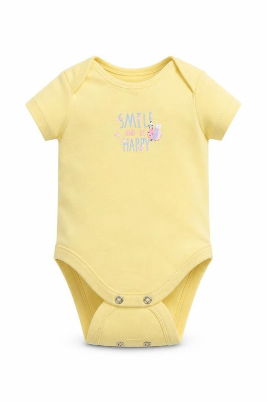 Front view of George girls’ yellow babygrow one-piece, size 0-3, months