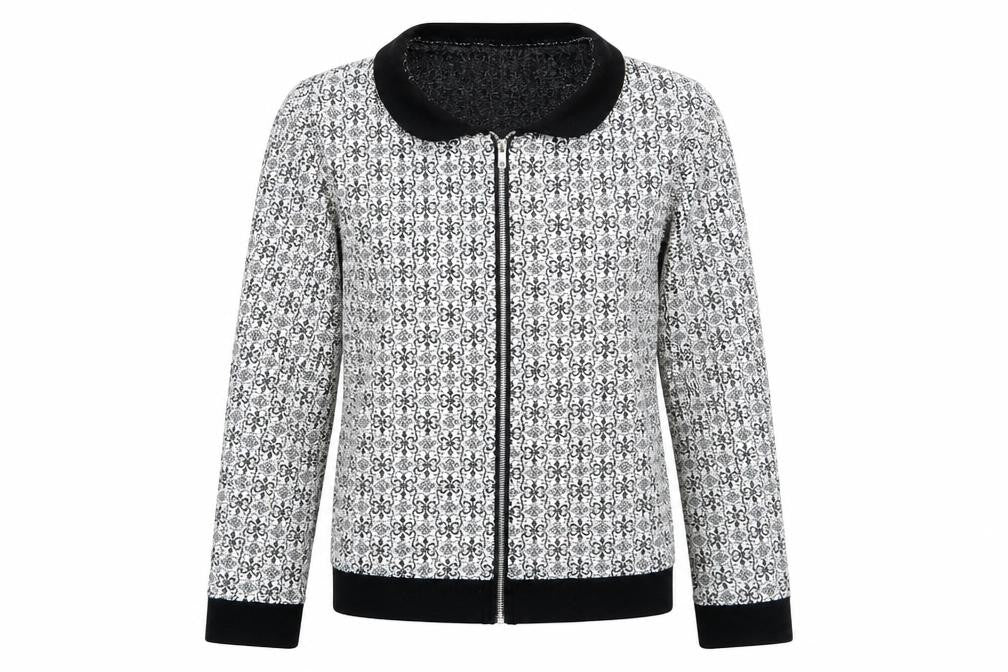 Front view of Preworn women’s white geometric jacket coatigan, size M
