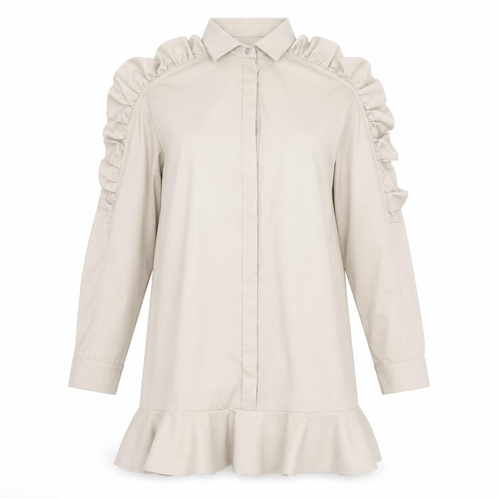 Front view of PRETTYLITTLETHING women’s beige a-line, size UK 10