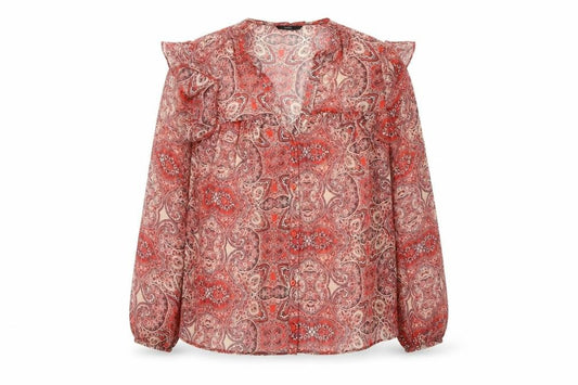 Front view of George women’s red fair isle basic button-up, size UK 10