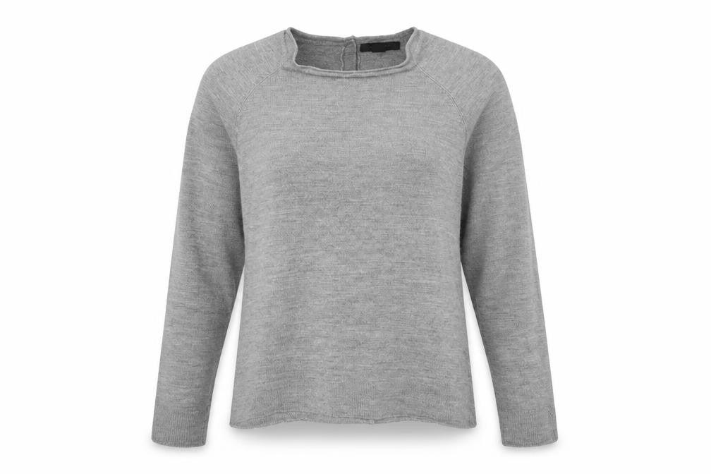 Front view of Primark women’s grey knit pullover sweatshirt, size UK 12