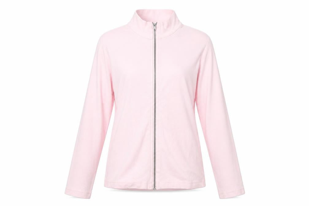 Front view of VILA women’s pink full zip sweatshirt, size L