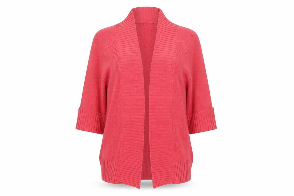 Front view of nhs women’s pink knit cardigan jumper, size UK 12