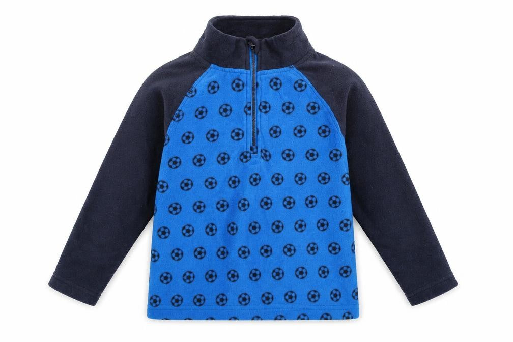 Front view of Crane boys’ blue polka dot fleece pullover sweatshirt, size 3-4, years