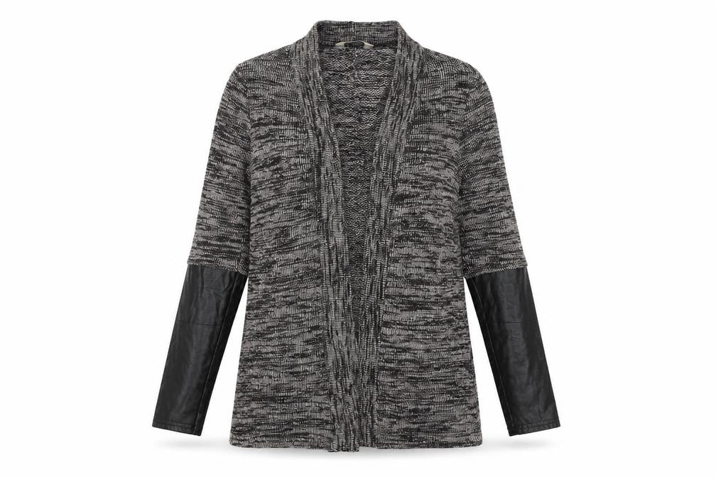 Front view of Miss Selfridge women’s grey cardigan jumper, size UK 8