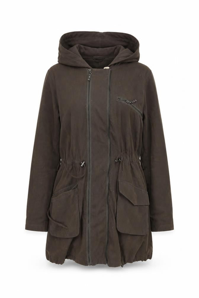 Front view of Linea women’s brown overcoat coat, size UK 10
