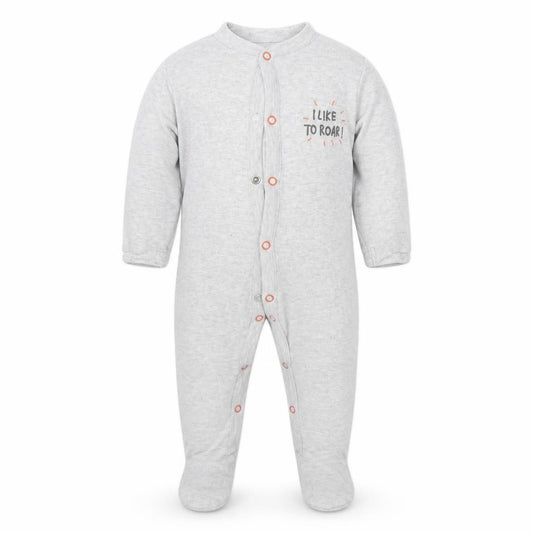 Front view of Mothercare Baby Grey Babygrow One-Piece, size 3-6, Months