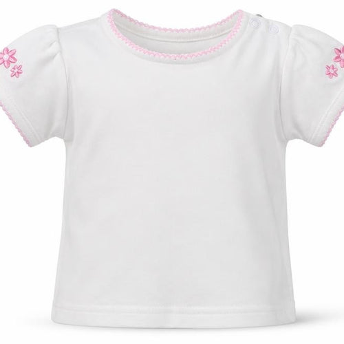BHS Girls White   Basic T-Shirt Size 3-6 Months  - Embroidered Flowers on Sleeves