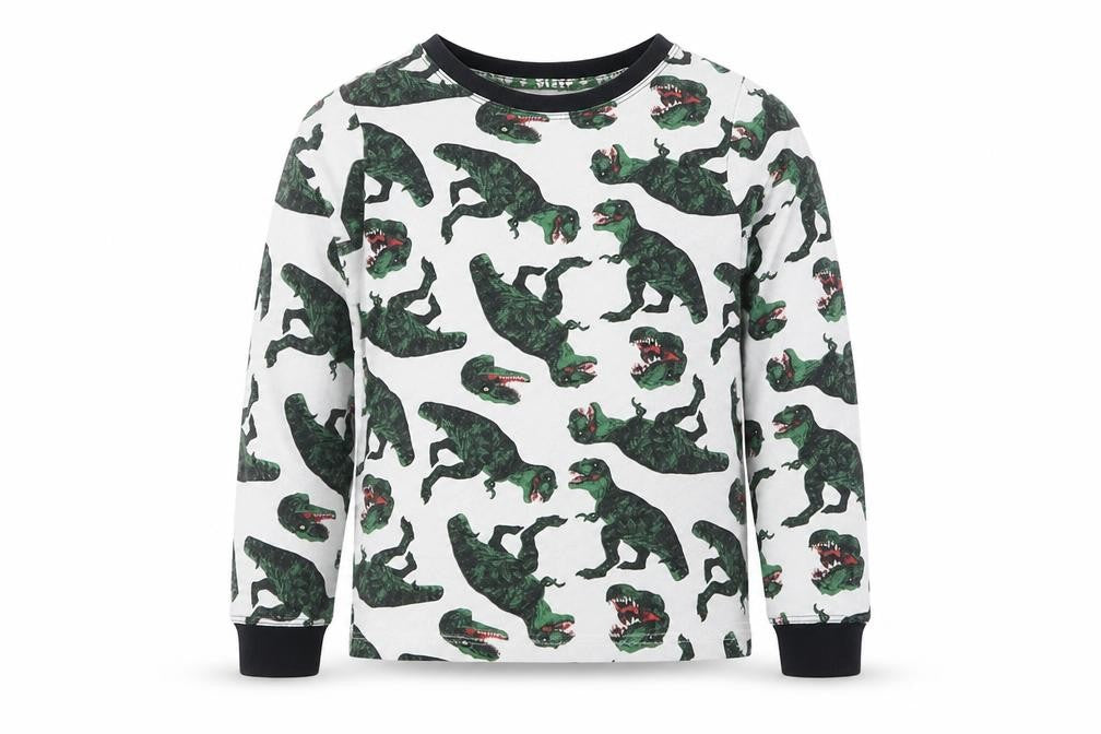 Front view of Tu boys’ grey solid pyjama top, size 6-7, years - t-rex