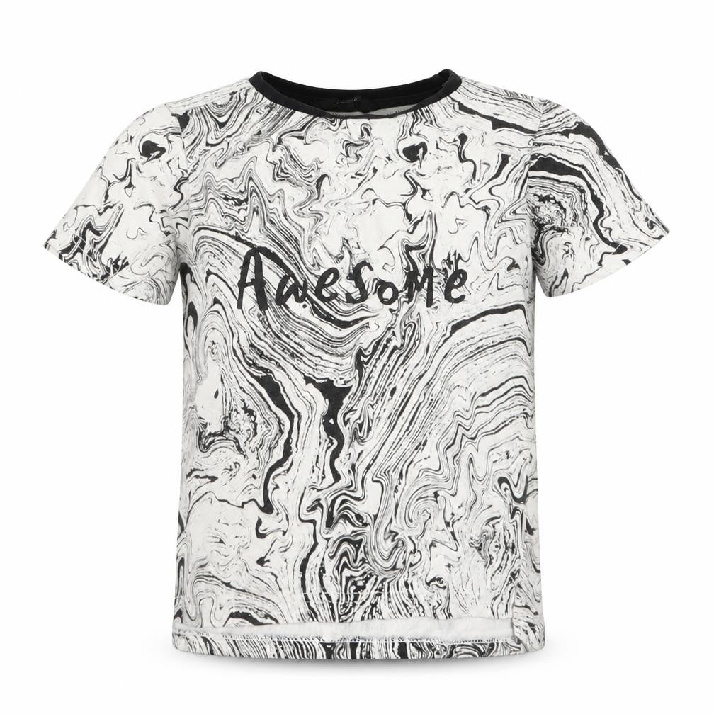 Front view of George boys’ grey basic t-shirt, size 3-4, years - awesome marble effect
