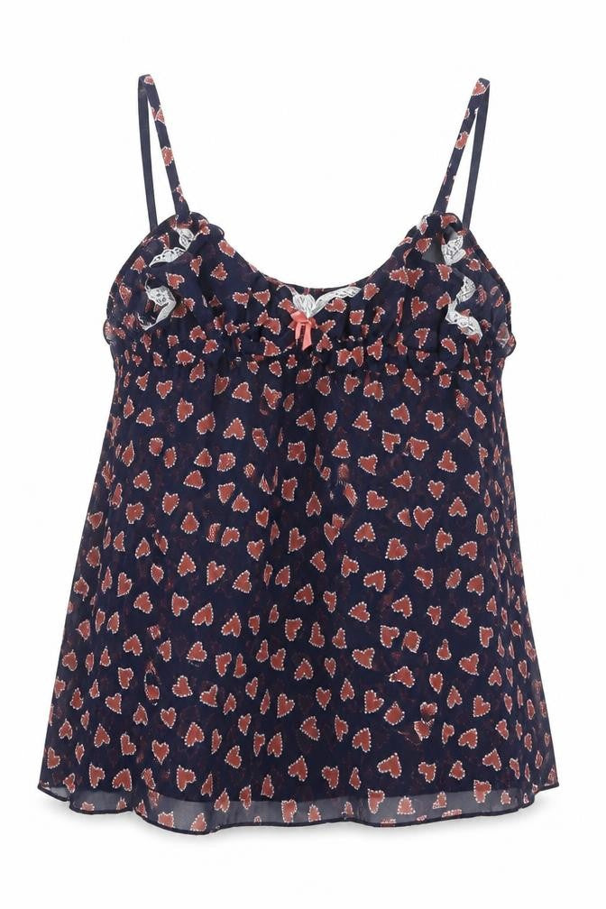Front view of Accessorize women’s blue geometric camisole blouse, size L