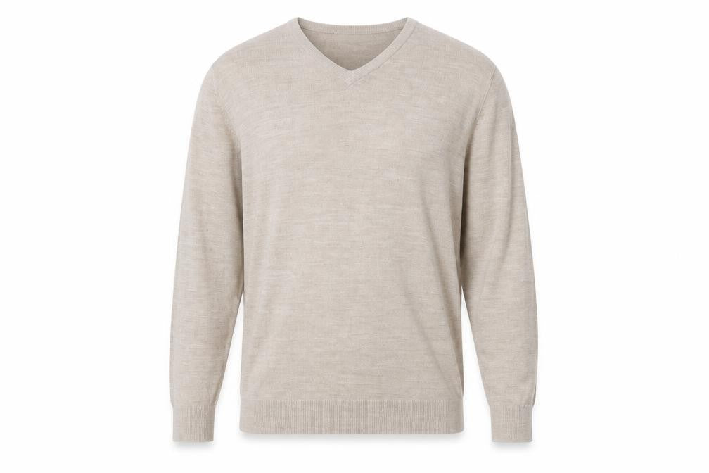 Front view of Marks & Spencer men’s beige jumper, size L